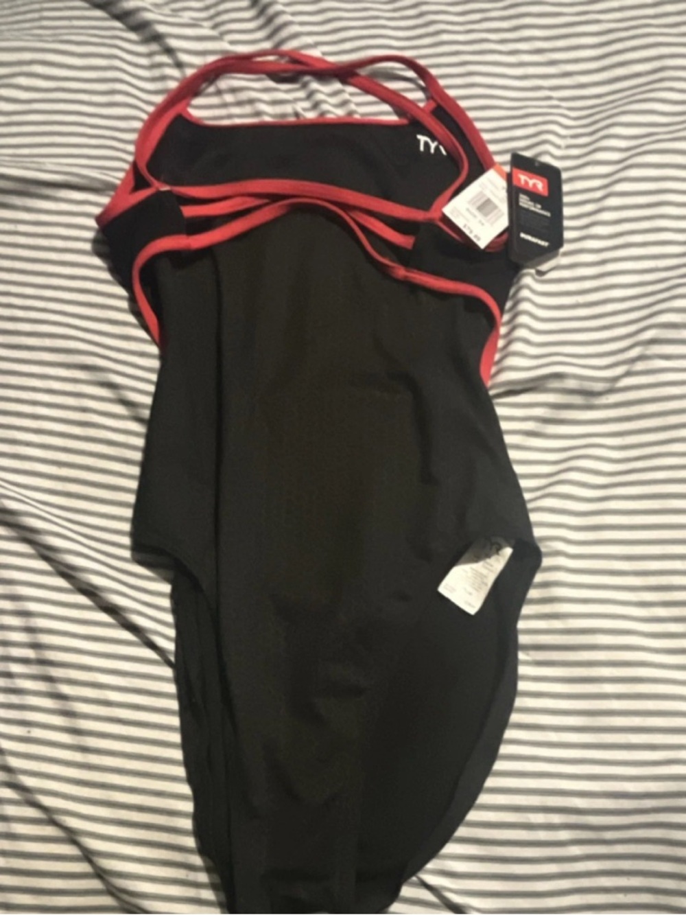 TYR Black Swimsuit with Red Trim and Logo Tag
